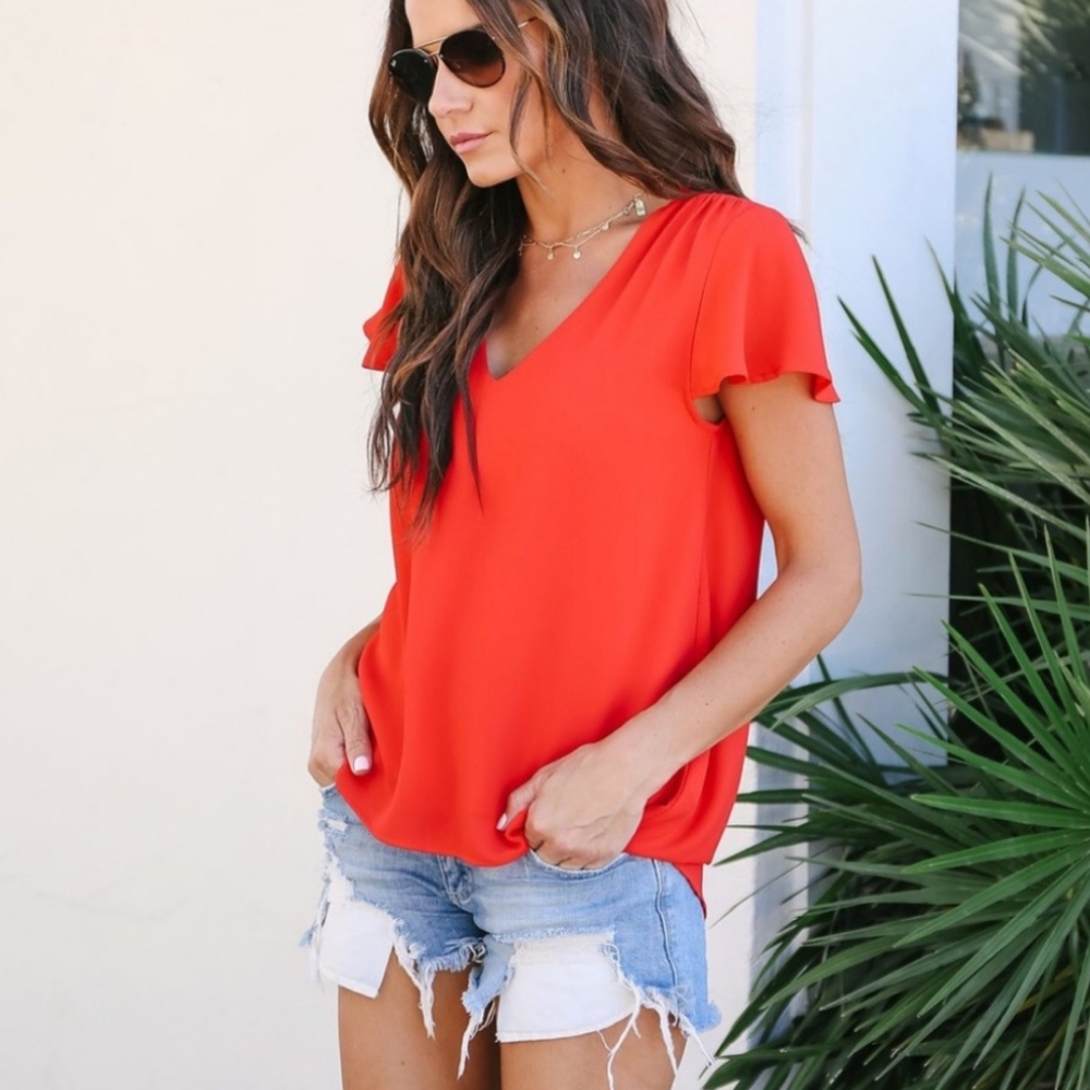 Vici collection red short sleeve blouse top